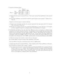 1. Consider the following game: Player 2 Low Medium High Low 7,5