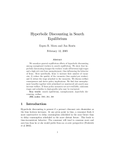 Hyperbolic Discounting in Search Equilibrium