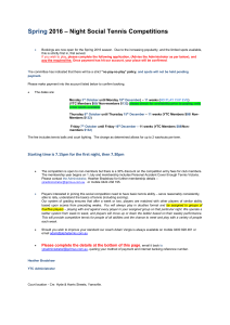 Spring 2016 – Night Social Tennis Competitions • Bookings are now
