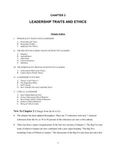 Chapter 2 LEADERSHIP TRAITS AND ETHICS