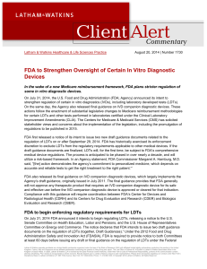 FDA to Strengthen Oversight of Certain In Vitro Diagnostic Devices