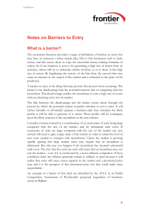 Barriers to Entry - Frontier Economics