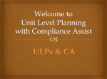 Welcome to Unit Level Planning with Compliance Assist