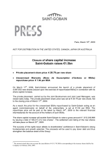 Closure of share capital increase Saint