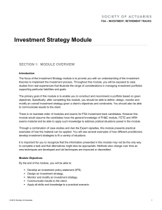 Investment Strategy Module - Introduction and Objectives