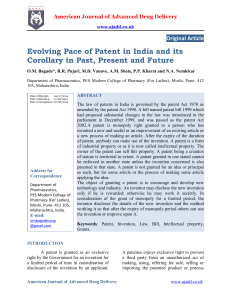 Evolving Pace of Patent in India and its Corollary in Past