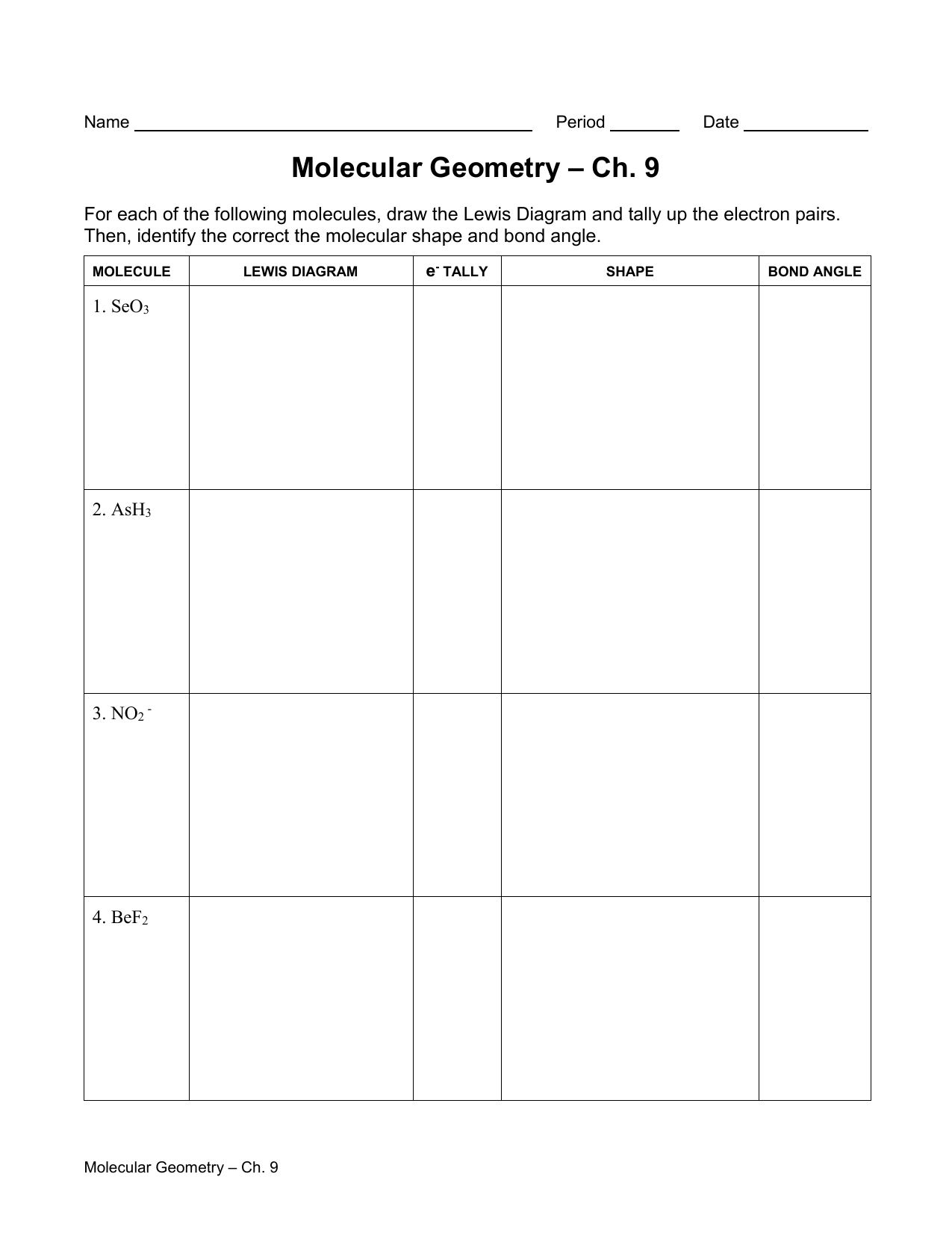 Molecular Geometry Worksheet With Lewis Structure Worksheet With Answers