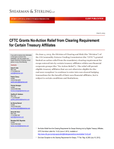 CFTC Grants No-Action Relief from Clearing Requriment for Certain