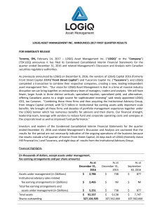 LOGiQ ASSET MANAGEMENT INC. ANNOUNCES 2017 FIRST