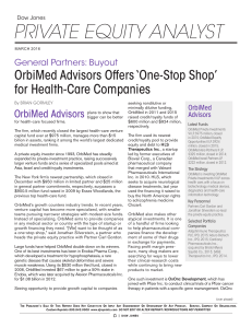 OrbiMed Advisors Offers `One-Stop Shop` for Health