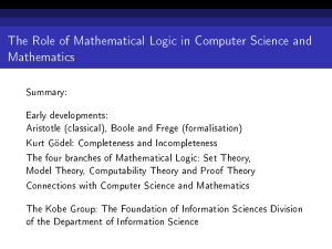 The Role of Mathematical Logic in Computer Science and