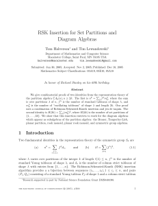 RSK Insertion for Set Partitions and Diagram Algebras