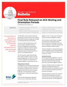 Final Rule Released on ACA Waiting and Orientation Periods