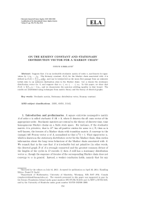 On the Kemeny constant and stationary distribution vector