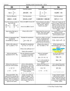 Weekly Homework Sheet Q2 3 Weekly Homework Sheet Q2 3
