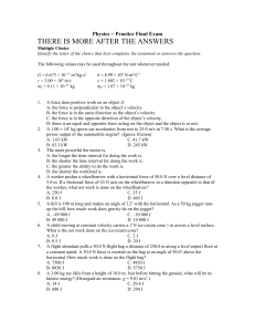 Physics - Practice Final Exam