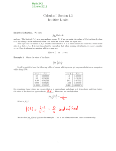 Calculus I: Section 1.3 Intuitive Limits
