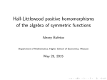 Hall-Littlewood positive homomorphisms of the algebra of symmetric