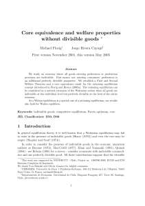 Core equivalence and welfare properties without divisible goods ∗