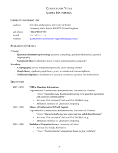 Curriculum Vitae - Quantum Information Theory and Cryptography