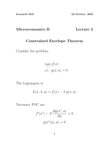 Microeconomics II Lecture 3 Constrained Envelope Theorem