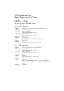 CBMS Conference on Higher Representation Theory Schedule of