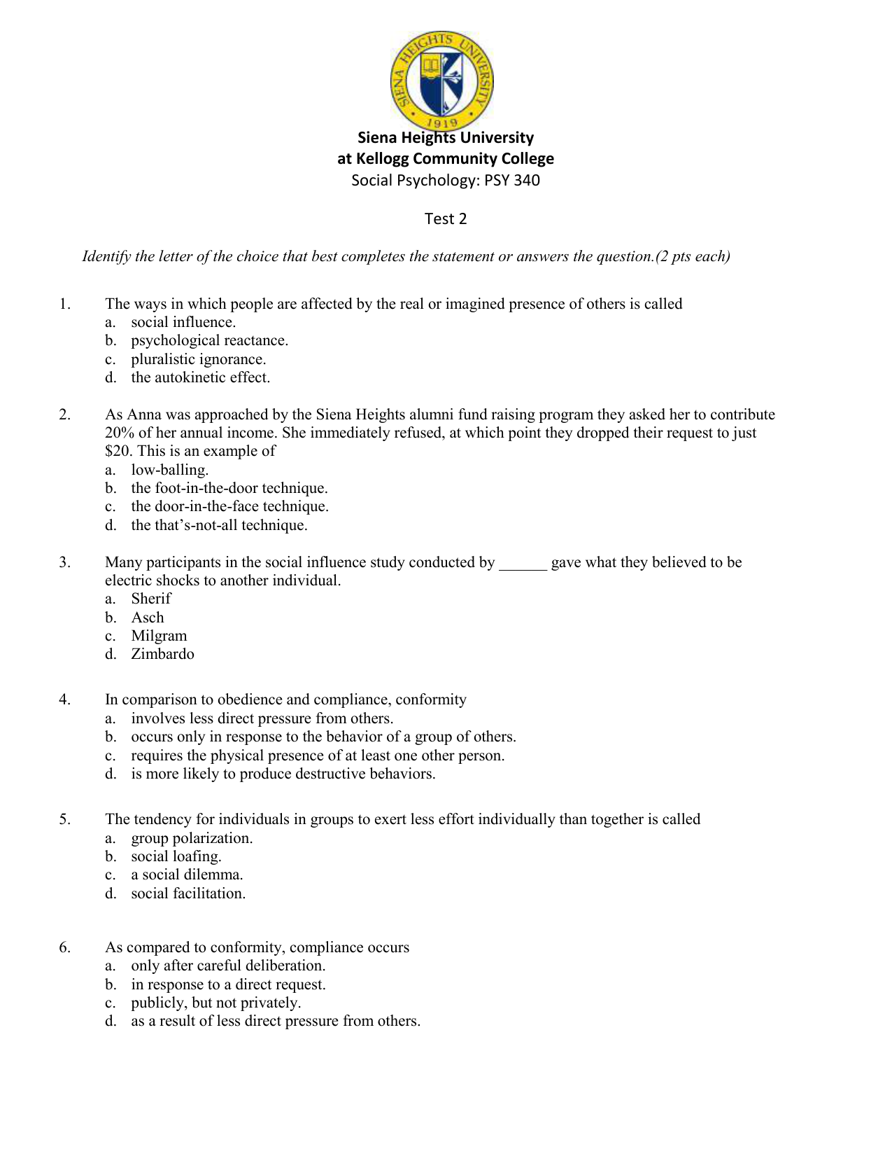 Test 2 Kellogg Community College