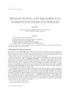 Demand, Supply, and Equilibrium in Markets for