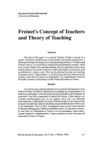 Freinet`s Concept of Teachers and Theory of Teaching