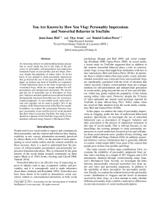 Personality Impressions and Nonverbal Behavior in YouTube