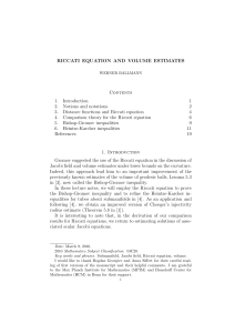 RICCATI EQUATION AND VOLUME ESTIMATES Contents 1