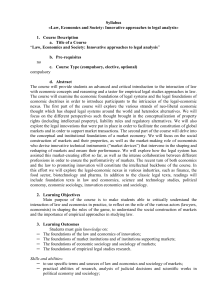 Syllabus «Law, Economics and Society: Innovative approaches to