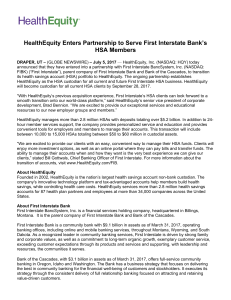 HealthEquity Enters Partnership to Serve First Interstate Bank`s HSA