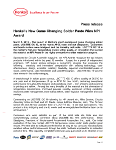 Press release Henkel`s New Game Changing Solder Paste Wins