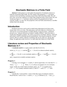 Stochastic Matrices in a Finite Field Introduction Literature review
