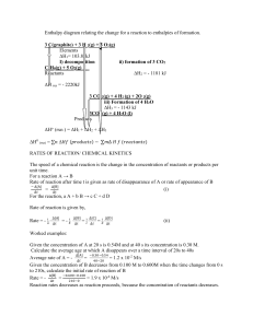 Enthalpy diagram relating the change for a reaction to enthalpies of