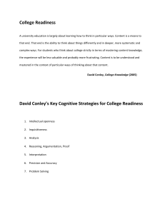 College Readiness David Conley`s Key Cognitive Strategies for