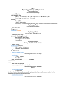 Unit 1: Psychology`s History and Approaches Psychology`s Roots