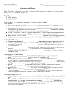 Environmental Science Name: Atmosphere and Climate Goal: The