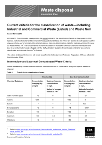 Current criteria for the classification of waste