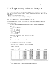 Handling missing values in Analysis