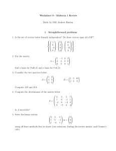 Worksheet 9 - Midterm 1 Review Math 54, GSI