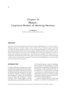 Chapter VI Cognitive Models of Working Memory