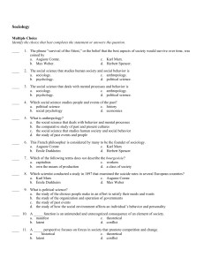 Sociology Multiple Choice Identify the choice that best completes the