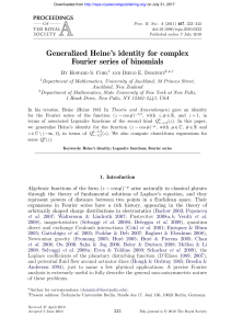 Generalized Heine`s identity for complex Fourier series of binomials