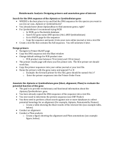 Bioinformatic Analysis: Designing primers and annotation gene of