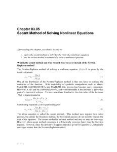 Secant Method of solving Nonlinear equations: General Engineering