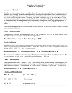 Psychology 1110 Study Sheet Classical Conditioning Automatic or