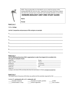 honors biology unit one study guide