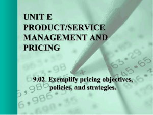 unit e product/service management and pricing